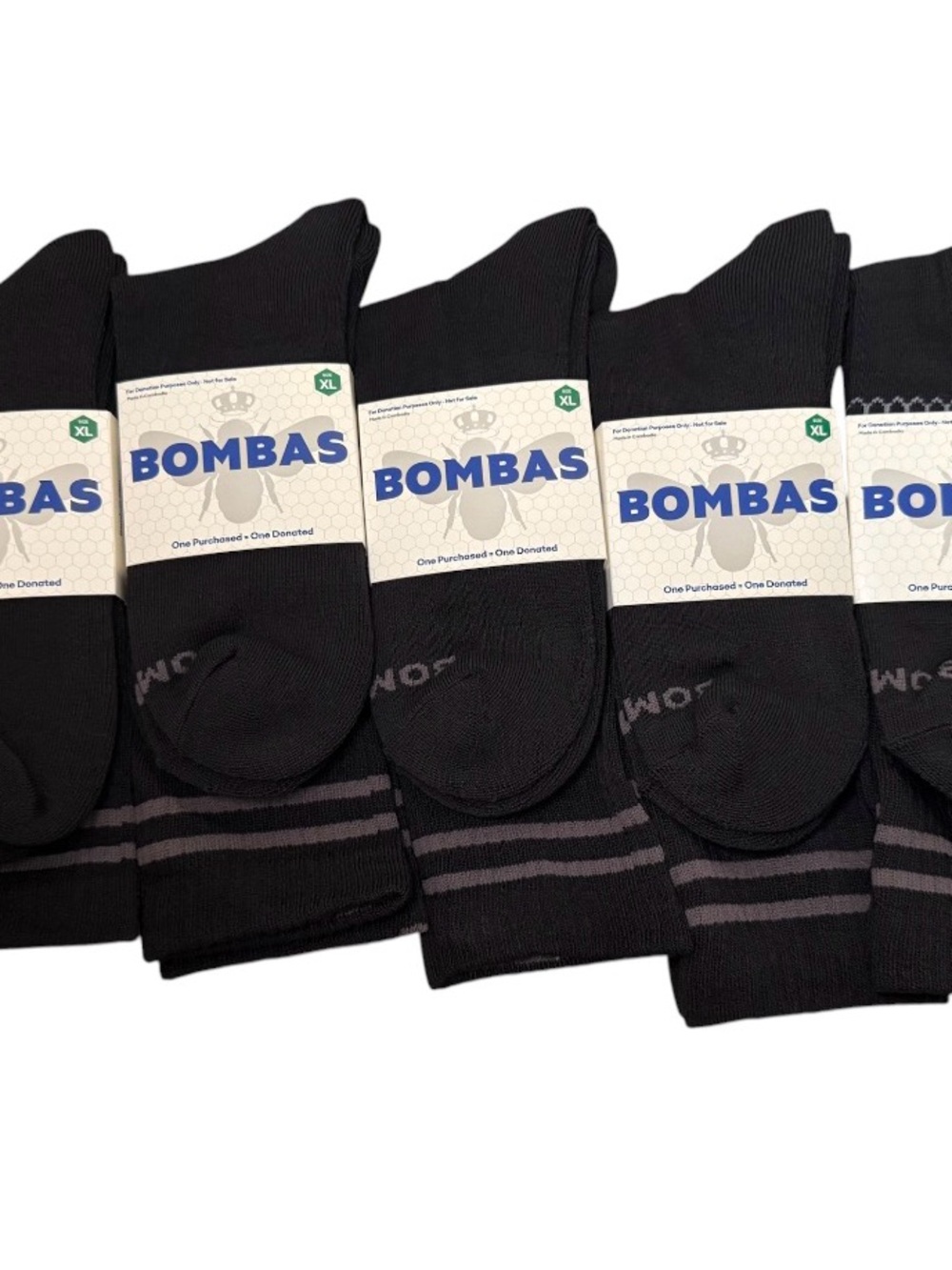 Bombas Black Crew Socks with Subtle Gray Stripes - Men's XL 5 Pack